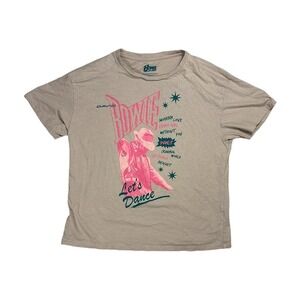 David Bowie Let's Dance Graphic T-Shirt Women Large Tan Excellent Boxy Band Tee